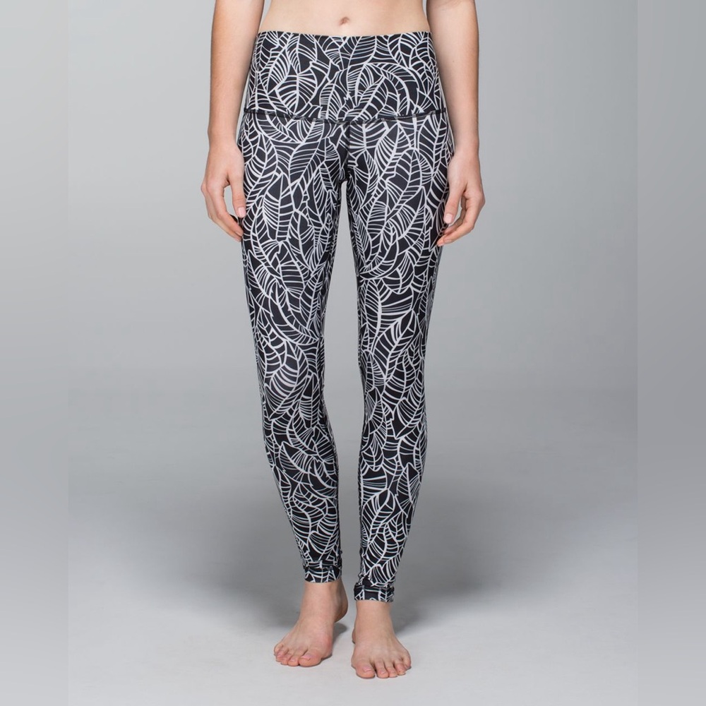 lululemon athletica Black and White Leaf Print Leggings